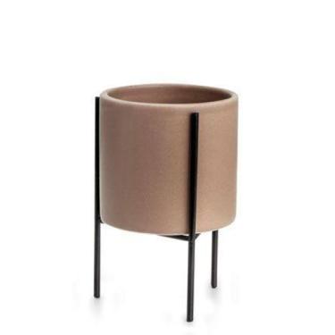 Imagem de Cachepot Em Cerâmica Cinza Com Suporte 13 Cm - Mart