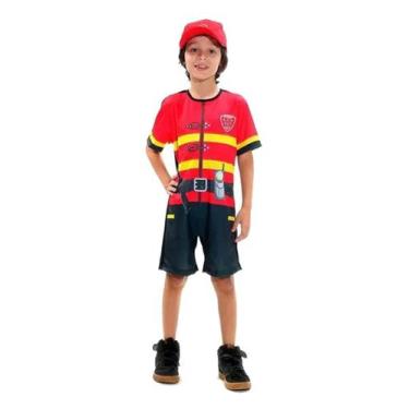 Imagem de Fantasia Menino Bombeiro Infantil Roupa Carnaval + Chapéu - SULAMERICA