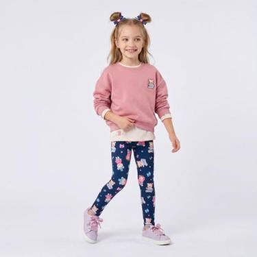 Imagem de Calça Legging Infantil Menina Estampada Ursinhos Upalôo, Azul escuro, 