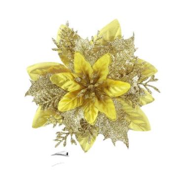 Imagem de Flores Artificiais Com Glitter De 14CM, 10 Peças, Ornamento Para Árvor