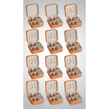 Imagem de Kit 12 Mini Porta Joias Viagem Compacto Quadrado Laranja - Congratulat