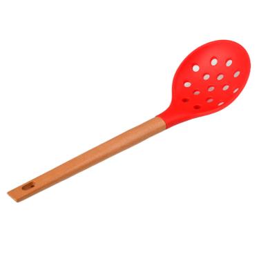 Imagem de Escumadeira de Silicone com Cabo Madeira Ginger Cazza Vermelha