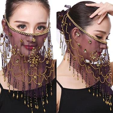 Imagem de NC Véu facial de dança do ventre feminino de - acessórios de chiffon com lantejoulas - Roxo