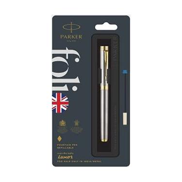 Imagem de Caneta Tinteiro Parker Folio Aço com Dourado Ponta Fina