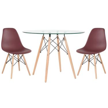 Imagem de KIT - Mesa Eames com tampo de vidro 100 cm + 2 cadeiras Eiffel DSW