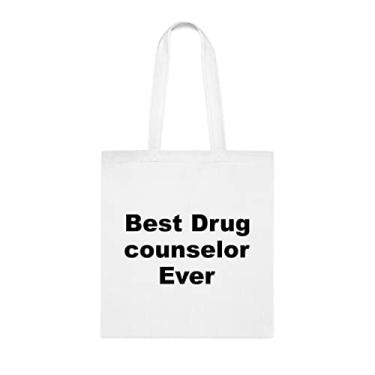 Imagem de Bolsa tote Conselheiro de drogas, Best Drug Counselor Ever Bag, Presente para conselheiro de drogas, Presente para conselheiro de drogas, Bolsa de ombro de conselheiro de drogas, Bolsas reutilizáveis de conselheiro de drogas, Ideia de de Natal, Branco