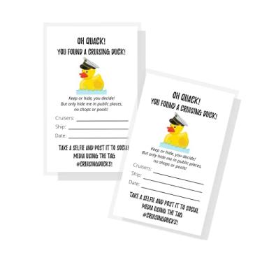 Imagem de Etiqueta Cruising Ducks | Pacote com 50 | Etiqueta de pato de cruzeiro de borracha de carnaval | Etiquetas físicas impressas 5 x 8,8 cm Tamanho de cartão de visita | #CruisingDucks ConQuackulations