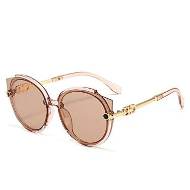 Imagem de Óculos de sol redondos moda feminino designer de luxo olho de gato óculos de sol masculino vintage grandes óculos chá azul vermelho uv400, chá chá, tamanho único