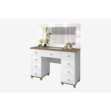 Imagem de Penteadeira Star 9 Gavetas Branco/Amêndoa com Banqueta + LED