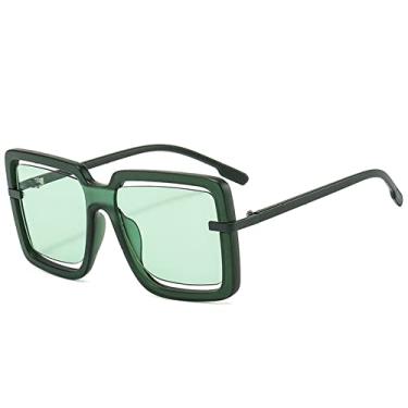 Imagem de Óculos de sol femininos quadrados fashion óculos de sol de luxo de armação grande óculos de sol com lentes gradientes ocas grandes tons femininos brancos uv400, c3 verde verde, tamanho único