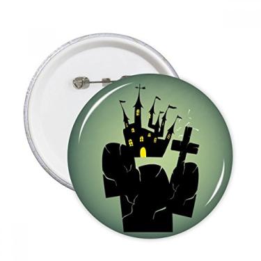 Imagem de Cemitério Fora do Castelo de Halloween Alfinetes Redondos Emblema Emblema Decoração Acessório 5 peças