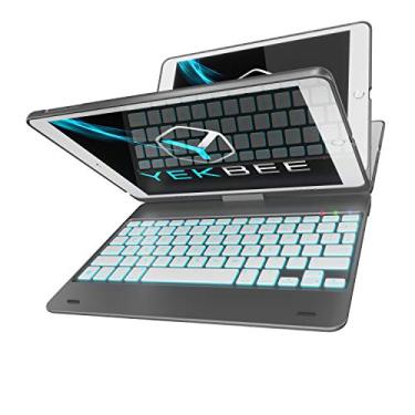 Imagem de Capa com teclado para iPad 2018 (6ª geração), 2017 (5ª geração), Pro 9.7, Air 2 e 1 - fina e leve, rotação 360, sem fio/BT, retroiluminada, 10 cores (prata)