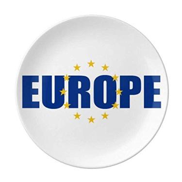 Imagem de Bandeira da União Europeia Azul Amarelo, Prato Decorativo de Porcelana Salver Prato de Jantar