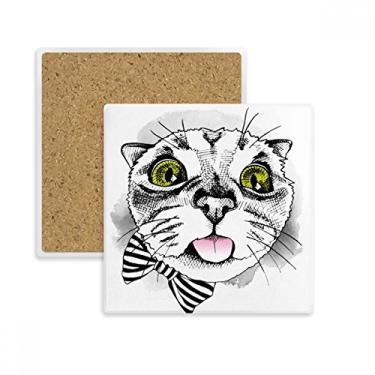 Imagem de Tougue Bow Tapete de porta-copos quadrado com proteção de gato branco para amantes de animais de estimação, suporte de subplaca com pedra isolante
