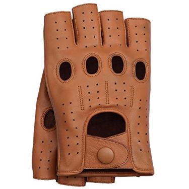 Imagem de Riparo Motorsports Luvas de couro masculinas sem dedos meio dedo dirigindo fitness motocicleta ciclismo sem forro (médio, conhaque)