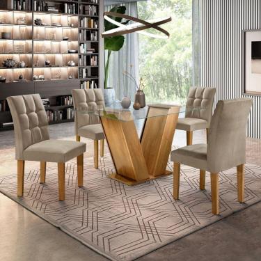 Imagem de Sala de Jantar Moderna Tampo de Vidro 4 Cadeiras - Vitoria - Cel Móveis