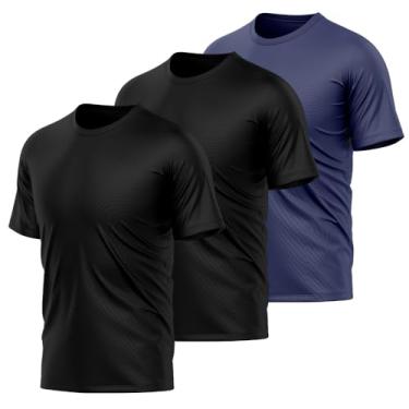 Imagem de Kit 3 Camiseta Masculina Trendixx Dry Proteção UV Slim Fit Treino Fitness Esporte (BR, Alfa, P, Slim, Preta/Preta/Marinho)
