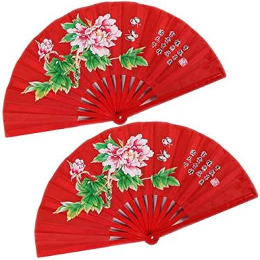 Imagem de (Vermelho) - Ventilador de Kungfu Taichi Kungfu Chines Bambu ZooBoo Artes Marciais Esportes Ventilador de mao dobravel 33 cm