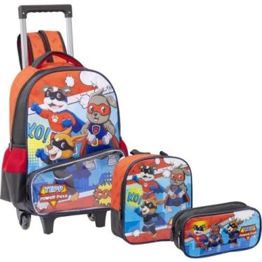 Imagem de Kit Mochila de Rodinha Lancheira e Estojo Duplo Power Pets Yepp MIM6330 (Preto)