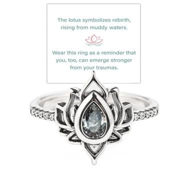 Imagem de Anel de lótus feminino FCK MY TRAUMA LOTUS Anel inspirador de flor de lótus exclusivo lembra você de deixar seu trauma de maneira lúdica, sem lama, sem lótus, para irmãs da irmandade, melhores amigas,
