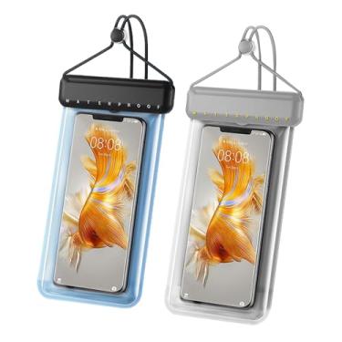 Imagem de SXunacou Pacote com 2 bolsas universais à prova d'água para celular, IPX8 à prova d'água, bolsa seca para iPhone 15, 14, 13, 12, 11, XS, XR, X, Pro, Max, Plus, Mini, mergulho, praia, pesca, sacos