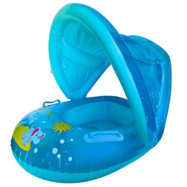 Imagem de Boia Inflável Infantil para Bebê com Cobertura Proteção do Sol Brinquedo de Piscina Azul Meninos