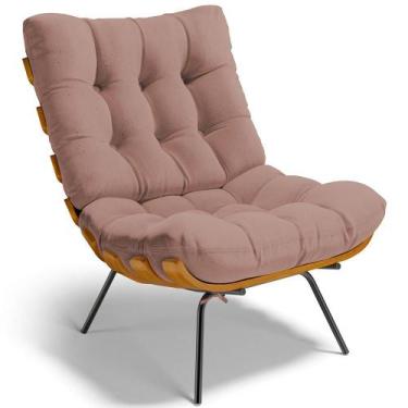 Imagem de Poltrona Decorativa Sala de Estar Costela L02 Linho Rosê - Lyam Decor