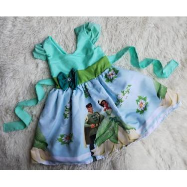 Imagem de Vestido Menina Infantil Simples Temático Tiana a Princesa e o Sapo Adu