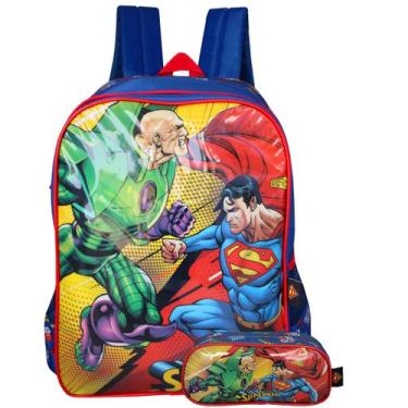 Imagem de Mochila Infantil De Alças Com Estojo Superman Vs Lex Luthor 2 Bolsos -