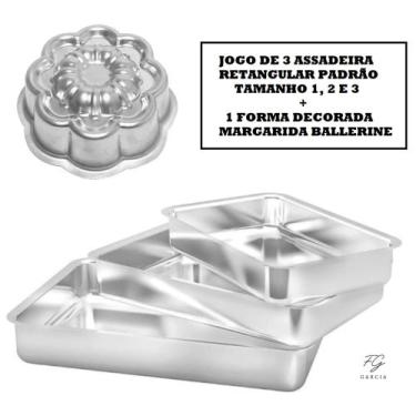 Imagem de Kit De 1 Jogo de Assadeira Retangular N. 1, 2 e 3 + 1 Forma Margarida 