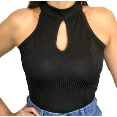 Imagem de Blusa feminina canelada gola alta regata decote gota moda verão - Filó