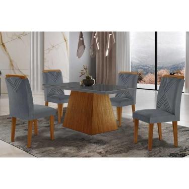 Imagem de Sala De Jantar Completa Luna Tampo Madeirado Com Vidro Reto 120x80 E 4 Cadeiras Amsterdã Imbuia - Veludo Grafite - Rufato
