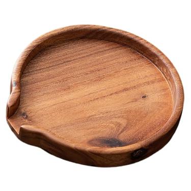 Imagem de Bandeja de chá de Madeira, Prato de Frutas Artesanal Estilo Nórdico Com Abertura Em Forma de u, Bandeja Redonda Multifuncional para Servir chá, Lanche