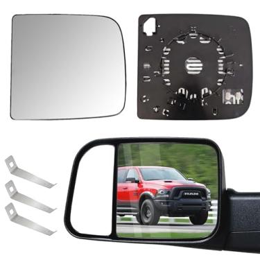 Imagem de Compatível com Ram 1500-3500 vidro retrovisor lateral, 3 fivelas, espelho convexo aquecido, substituição para Dodge 2010-2020, preto, serve para 68067729AA/68067727AA