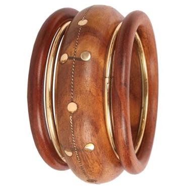 Imagem de Touchstone Conjunto de pulseiras femininas indianas feitas à mão, feitas à mão, feitas à mão, feitas à mão, feitas de madeira e latão., L - Circ 8.2 in-Indn Size 2.10-Dia 2.6 in, Madeira, Sem Pedra