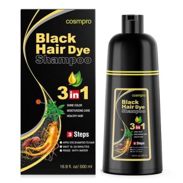 Imagem de Shampoo de tintura de cabelo cosmpro preto 3 em 1 para mulheres/homens