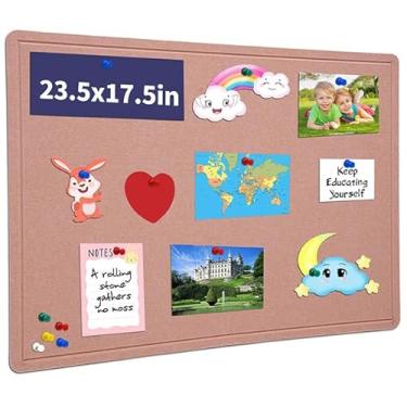 Imagem de Quadro de avisos - Quadro decorativo de feltro de 59,7 x 44,5 cm - Quadro de cortiça alternativo para parede - Quadro de oração autoadesivo dobrável com 20 pinos - Rosa