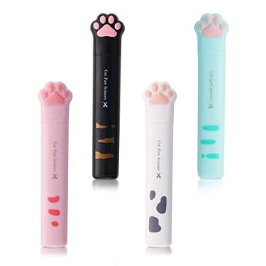 Imagem de Kogcmeetl Mini Tesoura Fofa de 4 Peças, Tesoura Artesanal de Aço Inoxidável com Pata de Gato de Desenho Animado, Tesoura Dobrável de Papelaria com Capa de Segurança, Tesoura de Segurança Portátil Para