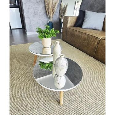 Imagem de Conjunto Mesa Centro de Sala redonda Espelhada FIT White - Demoglass