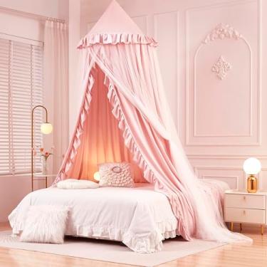 Imagem de Mengersi Dossel De Cama Para Meninas, Cortinas Redondas Princesa Com Cúpula - Mosquiteiro Sonho, Tenda Brincar Em Castelo, Decoração Quarto Meninas (Bege Rosa/Duplo)
