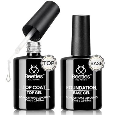 Imagem de Beetles 2 peças 10 ml conjunto de base de gel e top coat sem toalha, acabamento brilhante e de longa duração, lâmpada de unhas LED de imersão em gel transparente camada superior revestimento gel