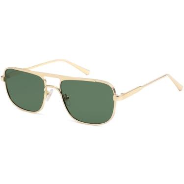 Imagem de SOJOS Óculos de sol retrô aviador polarizados para mulheres, homens, moda retangular, feminino, masculino, sunnies SJ1234, Ouro/verde escuro, Middle