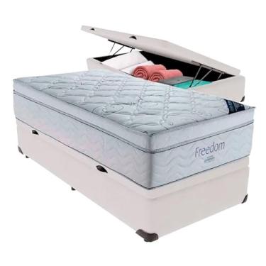 Imagem de Cama Box Báu Blindado + Colchão de Molas Ensacadas Freedom - (Solteiro, Linhão Branco)