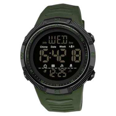 Imagem de Relógio Digital Esportivo, Monitor de Passos e Calorias, Display LCD, Pulseira Silicone Preta, Resistente à Água 30m (Verde)