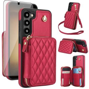 Imagem de Capa de celular para Samsung Galaxy S23 Plus S23+ 5G carteira celular com protetor de tela de vidro temperado alça transversal com bloqueio de RFID S23plus 23S + S 23 23+ SM-S916U 16.8 cm feminina