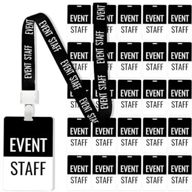 Imagem de 25 conjuntos de cordões de equipe de eventos com cartão de PVC Pass, cordão preto breakaway, porta-crachá, suporte de identidade para backstage escola concerto festa aniversário jogos