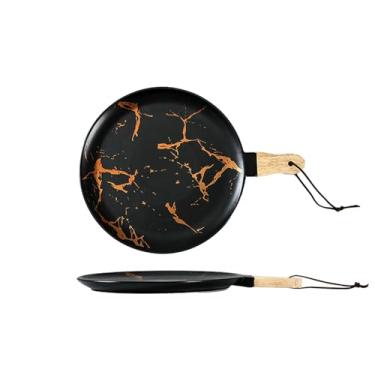 Imagem de Prato de carne de personalidade simples com alça de cerâmica placa de mármore na mão restaurante - preto tamanho grande