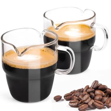 Imagem de Conjunto de 2 xícaras Expresso Shots de 170 g, copo de shot expresso empilhável, copo de leite com dosagem dupla, copo de vidro transparente com alça para cafeteria