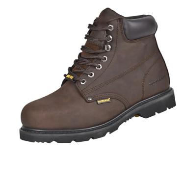 Imagem de BOIWANMA Botas de trabalho masculinas, biqueira de aço, couro, óleo, antiderrapante e resistente ao calor, botas de segurança industriais e de construção, EUA 7-17 M & W, Bico de aço - marrom, 11 Wide
