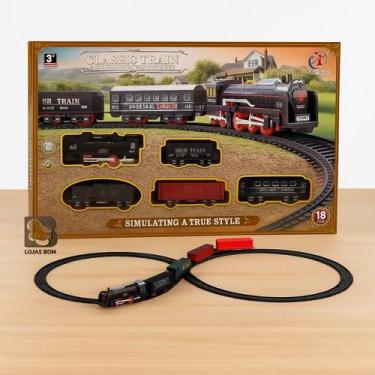 Imagem de Trem Trenzinho Locomotiva Trilho E Vagões Infantil Com Luz 19pçs Pista